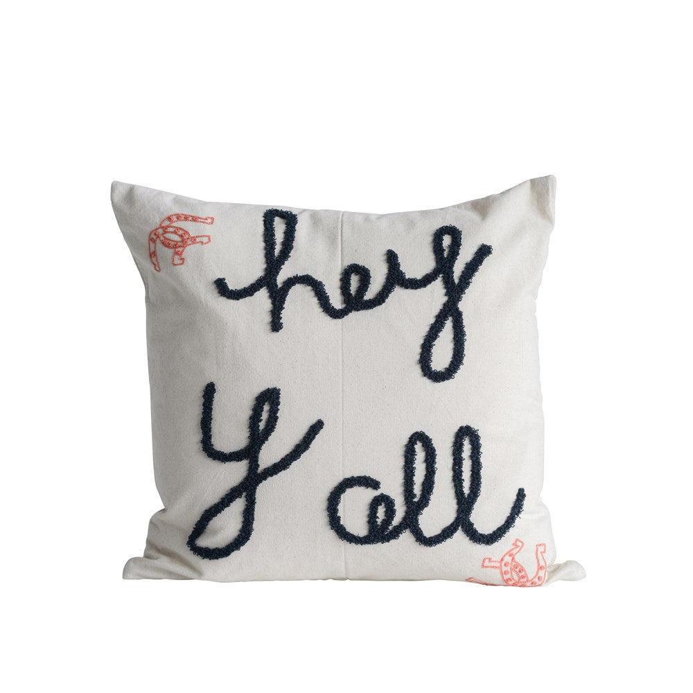 18" Hey Y'all Embroidered Pillow (5609967517853)