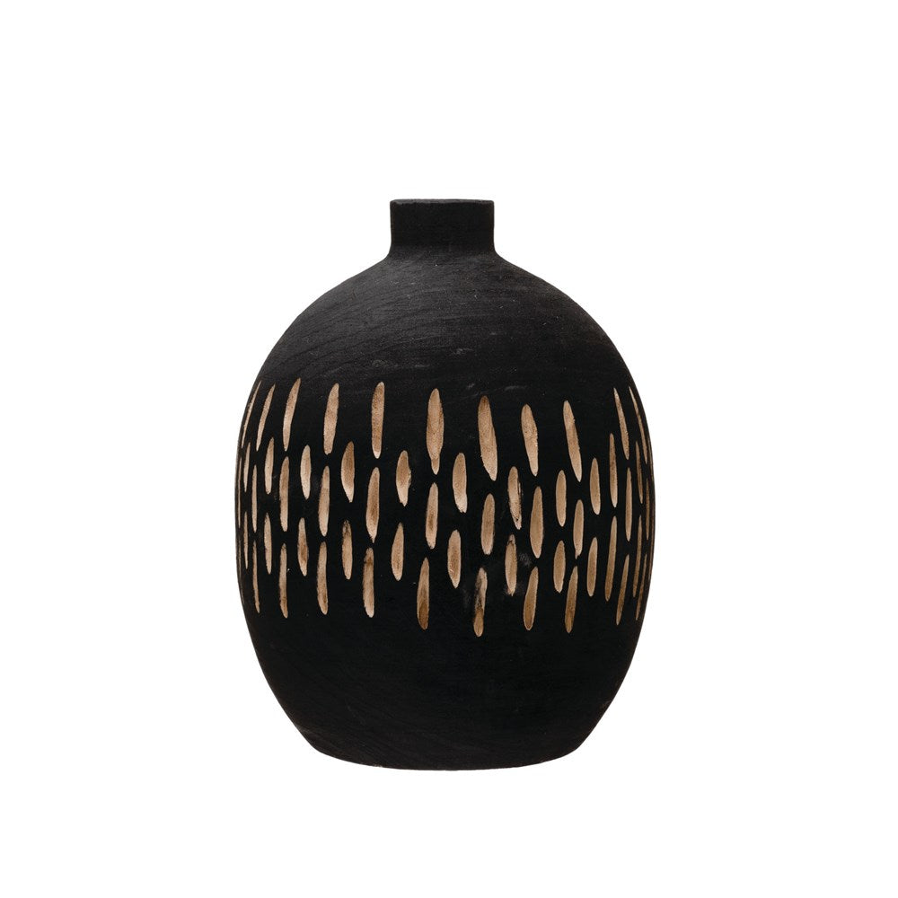 Hand Carved Charred Wood Vase (5610111107229)