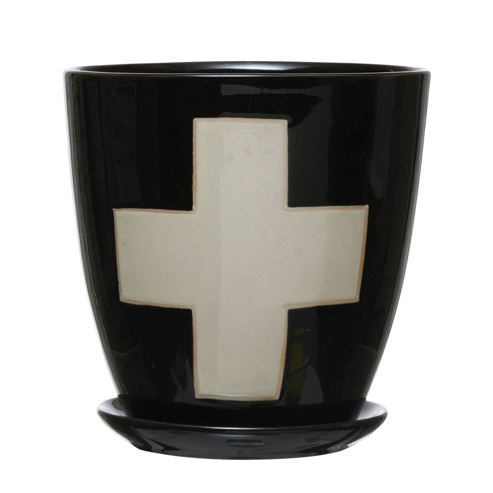 Stoneware Swiss Cross Planter