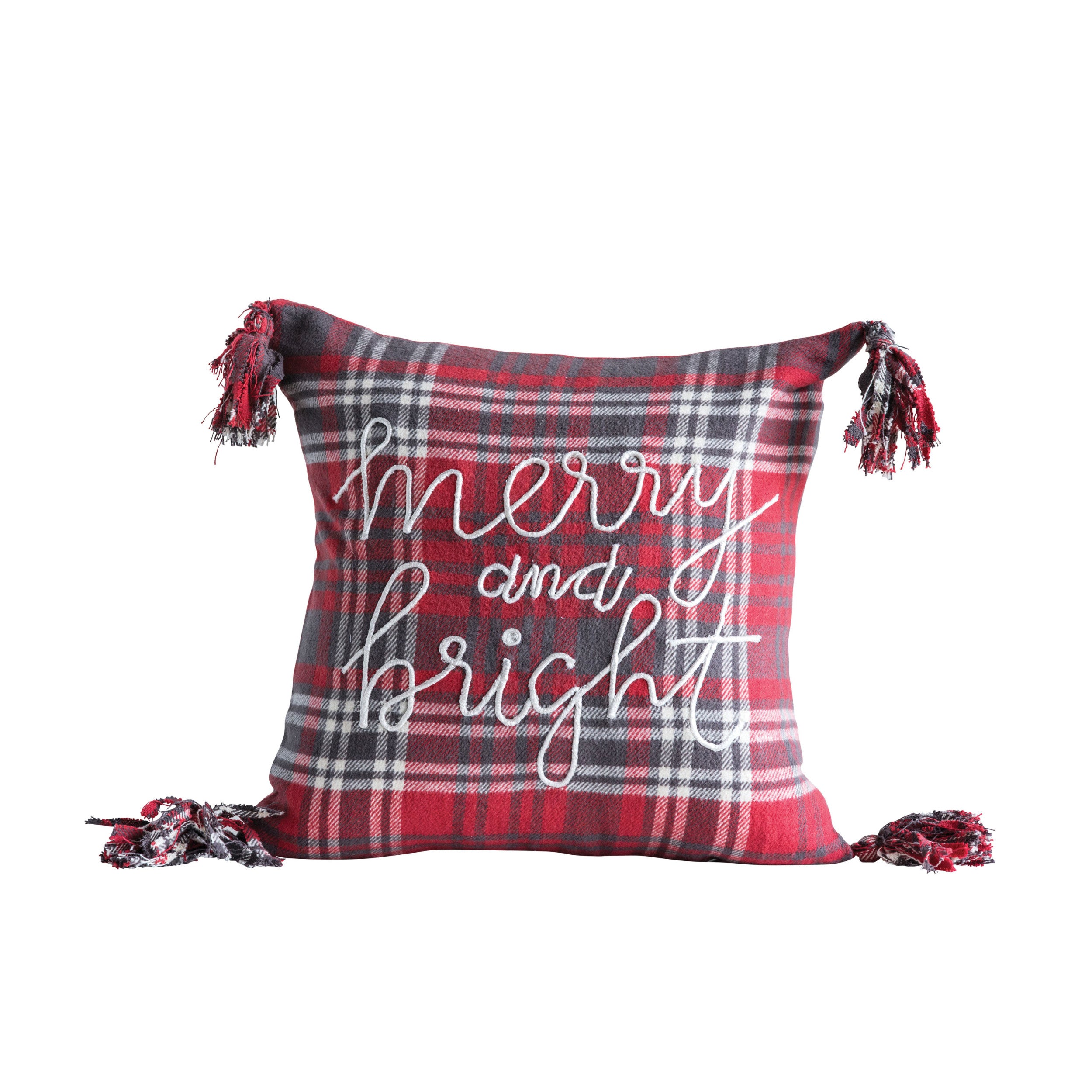 Merry & Bright Plaid Pillow w/ Tassels