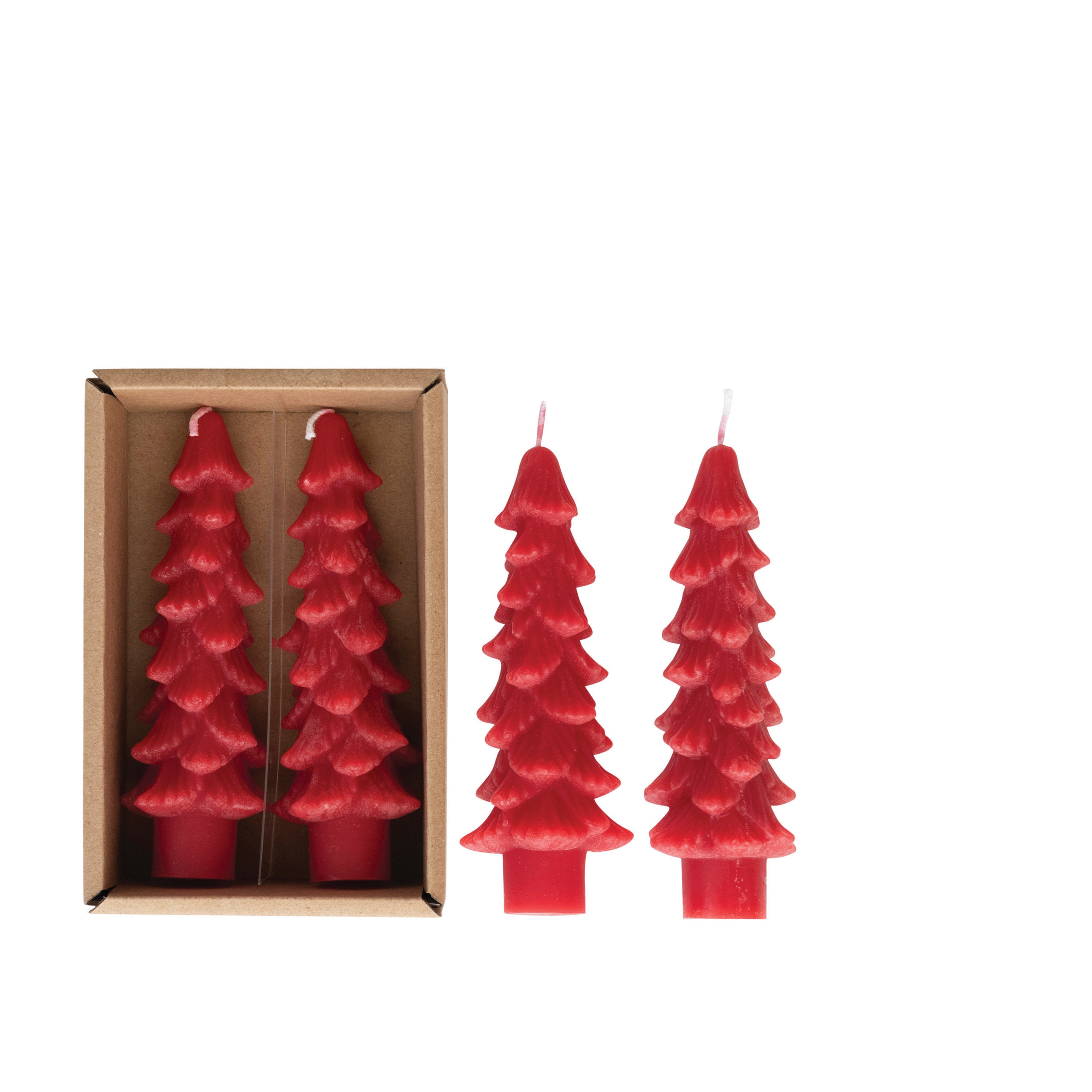 Tree Shaped Tapered Candles - Christmas Red